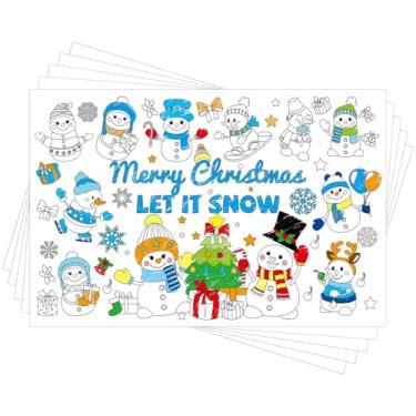 Imagem de 24 peças de tapetes para colorir de Natal para crianças, jogo americano de papel com tema natalino, boneco de neve, jogos americanos engraçados de Natal para suprimentos de mesa em casa (estilo tema