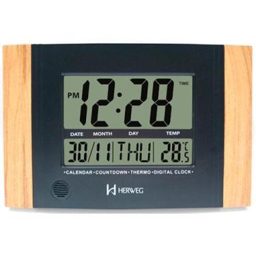Imagem de Relógio de Parede ou Mesa Digital LCD Calendário Termômetro Madeira Cl