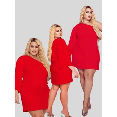 Imagem de Vestido Curto Plus Size Mula Manca Verde Natal Manga Godê Elástico Aju