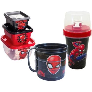 Imagem de Porta Lanche Kit Infantil C/ Shakeira 320ml Homem Aranha - Plasutil