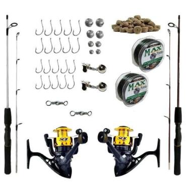 Imagem de Artigos De Pesca Pescaria Completa 2 Vara 1m 10kg Molinete - Fishing S