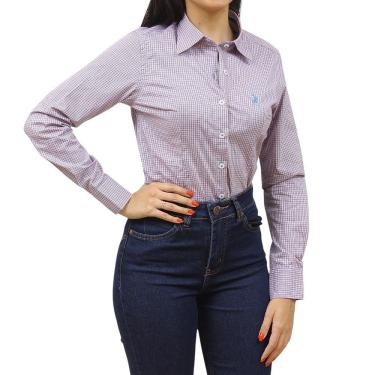 Imagem de Camisa Xadrez Feminina Manga Longa Rosa Austin 37522