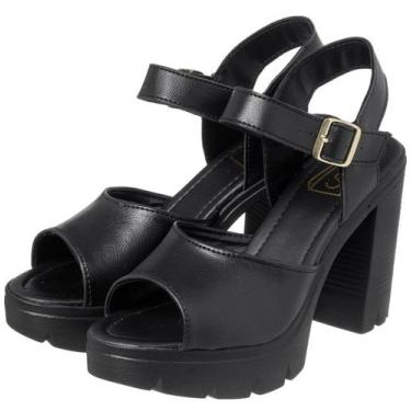 Imagem de Sandália Gáspea Tratorada Salto Alto Preta - Stilo MDS Calçados, Preto