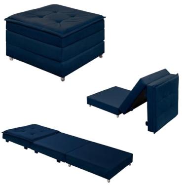 Imagem de Puff Dobrável 3 em 1 Que Se Transforma em Cama Solteiro Versátil Confortável Com Rodinhas E Bau (Azul)