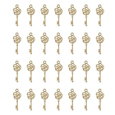 Imagem de Ruwado 50 peças pingentes de chave rosa 2,8 x 1,1 cm antigo vintage pequeno esqueleto oco pingentes chave para decoração de festa de aniversário, casamento, faça você mesmo, kits de fabricação de