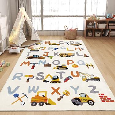 Imagem de Abeigoi Tapete infantil ABC – Tapete grande de brinquedo para veículos de construção, 1,2 x 1,8 m, para crianças, quarto de bebê, fácil de lavar