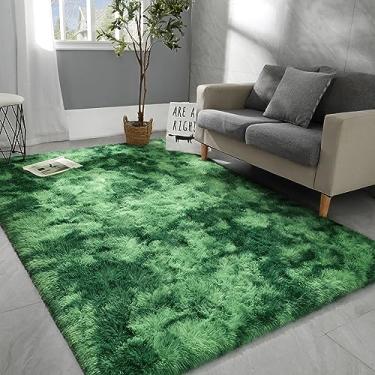 Imagem de Hutha Tapetes de área grande de 10 x 15 cm para sala de estar, tapete de quarto moderno super macio e fofo, tapete felpudo verde tingido para ambientes internos e felpudos para meninas, crianças, berçário, decoração de casa