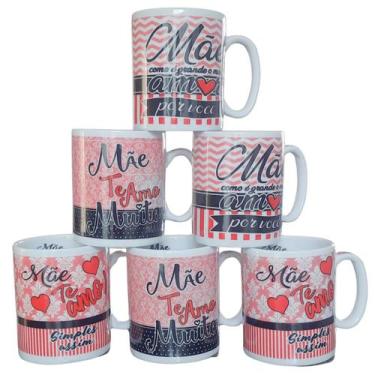 Imagem de Jogo 6 canecas 300ml Frases Mãe - Kit Porcelana - Decoração Caneca Com