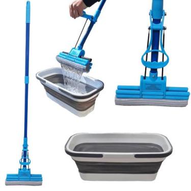 Imagem de Kit Rodo Mágico Esfregão e Balde Retrátil Dobrável Silicone