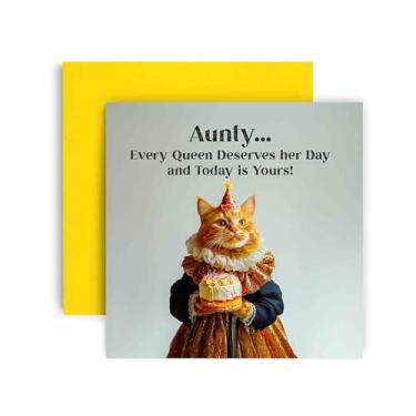 Imagem de Huxters Cartão de feliz aniversário engraçado Aunty - Every Queen Cat Deserves Her Day Gift Card for Her Card for Aunty - 14,8 cm (Aunty)