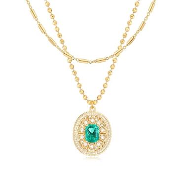 Imagem de BENEIGE Colares em camadas para mulheres, banhado a ouro 14K, colar de esmeralda para mulheres, colar de ouro delicado, joia hipoalergênica para mulheres, Latão, Sem Pedra Preciosa