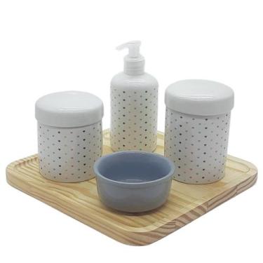 Imagem de Kit higiene bebê Poá 5 pçs Molh. Cinza Porcelana e Bdj Pinus - Antilop