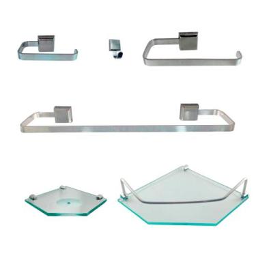 Imagem de Kit Para Banheiro Luxo de Alumínio 2 Sextavado - Diretoo, Incolor