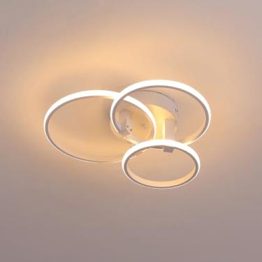 Imagem de Hot Preto/Branco levou luzes de teto Regulável RC + APP anéis lâmpada para sala de estar quarto de cama Cozinha Decoração de casa lâmpada de teto Moderno luminárias de teto (Branco, 3 anéis L43*W43CM)