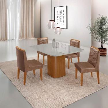 Imagem de Mesa de Jantar Eloise 90cm Tampo MDF Vidro Canto Copo com 4 Cadeiras E
