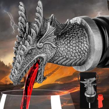 Imagem de LKKCHER Bico de bebida Dragon Head para bebidas alcoólicas, dispensador e rolha de garrafa de vinho 2 em 1, presentes de dragão para homens e mulheres fãs de dragão, presentes de acessórios de vinho,