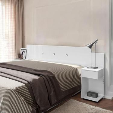 Imagem de Cabeceira Box Ajustável com Mesa de Cabeceira Bruna Branca - Framar