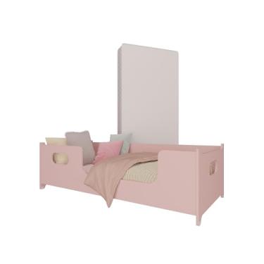 Imagem de Mini Cama Encanto Infantil Montessoriana Para Quarto Da Criança Meninas Princesa Com Grade De Proteção Lateral Com Colchão Cor Rosa