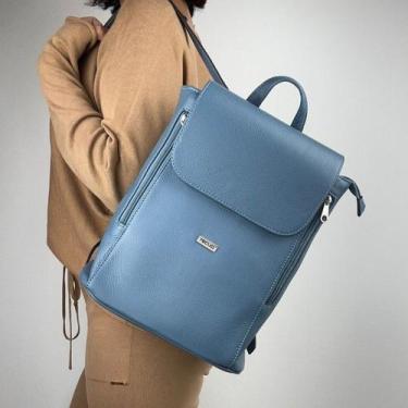 Imagem de Mochila recuo em couro legítimo b.1014, Azul porcelana