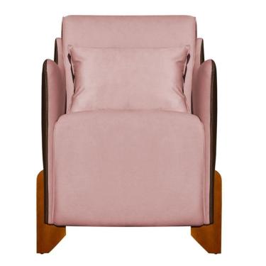 Imagem de Poltrona Heloisa Pés Madeira Composê Veludo Corino Marrom rosa