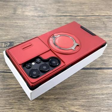 Imagem de HPQWN Para Samsung A54 Shockproof Armor Case Lente Slide Cap Cover (Para Samsung A54/Vermelho)