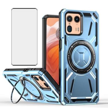 Imagem de Capa de telefone compatível com Motorola Edge 50 Ultra/Moto X50 Ultra e protetor de tela de vidro temperado, suporte de anel de metal, suporte, à prova de choque, Edge50 50 Ultra 2024, capa para