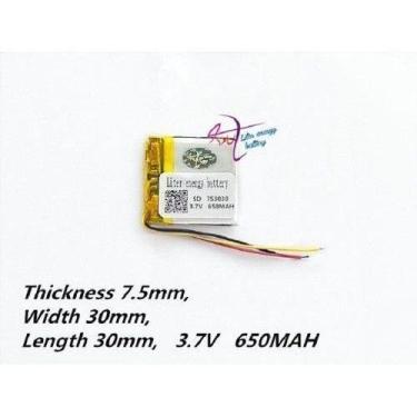Imagem de Bateria  3.7v  650 Mah   7,5mm X 30mm X 30mm 753030 3 Fios - bgb