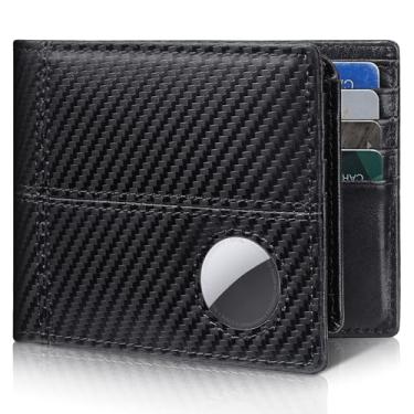 Imagem de Carteira masculina com suporte para AirTag, couro dobrável com bloqueio RFID, 1-2 porta-cartões de identificação para Windows 12-13, caixa de presente e protetor de tela incluídos, AirTag não incluído