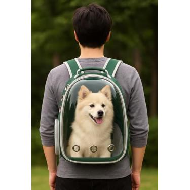 Imagem de Mochila Transportadora para Cães e Gatos, Visão Ampla, Ventilação, Alças Reforçadas, para Pets Pequenos e Médios (Verde musgo)