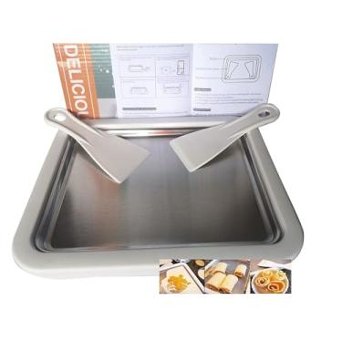 Imagem de Máquina de sorvete enrolada, com 2 pás, sorvete enrolado caseiro, máquina de iogurte congelado, frigideira, máquina de sorbet, máquina de gelato, tigela de congelador de placa, máquina de sorvete interativa para pais e filhos