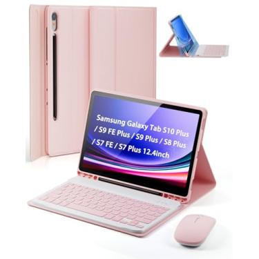 Imagem de TUNKARMOR Capa com teclado para Samsung Galaxy Tab S9 FE Plus/S9 Plus/S8 Plus/S7 FE/S7 Plus 31.5 cm - mouse e teclado magnético destacável, capa fina com suporte para S Pen, hibernar/despertar