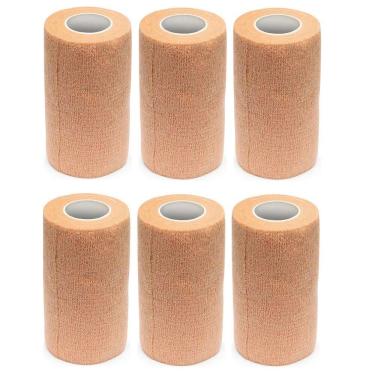 Imagem de Kit 6 Bandagem Elástica Flexivel Autoaderente 10cmx4,5m Bege