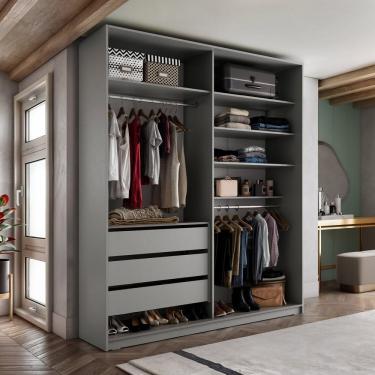 Imagem de Closet Solteiro 100% Mdf Bp 159,5cm 3 Gavetas Monreale Cinza