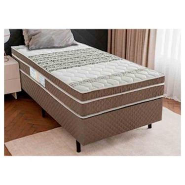 Imagem de Cama Box Solteiro Ilhéus Molas Pocket E Euro Pillow Biflex Marrom Com Bege Estampado