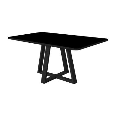 Imagem de Mesa De Jantar Luxo 160x90 Tampo MDF Vidro Para 6 Lugares Pés Madeira Maciça Pérola Preto Preto