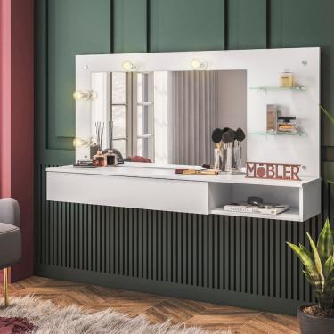 Imagem de Camarim Penteadeira Lumiere Mesa Suspensa Com Espelho E Gaveta Organizadora Branco Fosco - Mabe Magazine