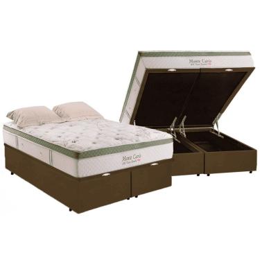 Imagem de Cama Box Baú Casal Bipartida Com Colchão Herval Monte Carlo Molas Ensacadas 138x188x77cm Ms Suede Marrom