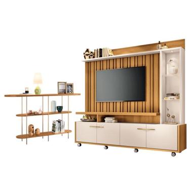 Imagem de Estante Home Theater Titan Off White Cinamomo E Aparador Infinity Cinamomo - Hb Móveis