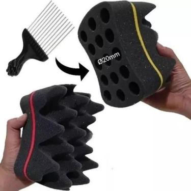 Imagem de Esponja Nudred Enrolar Cabelo Dupla  + Pente Afro - GE  HAIR PROFESSIO