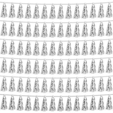 Imagem de Hysilla 6P Franjas De Folha Prata Metálicas Com Borlas E Faixas Para Carros Alegóricos, Despedida Solteira, Casamento, Aniversário, Formatura, Natal, Decoração Chá Panela/Chá Bebê