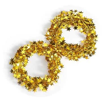 Imagem de ASUNFO 2 Rolos De Guirlanda Estrelas Ouropel Com Arame Para Decoração Natal, Festa Casamento E Enfeite Festivo 25 Pés X