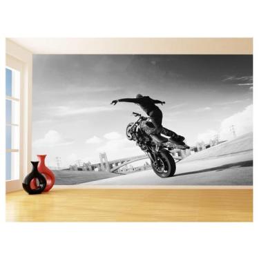 Imagem de Papel De Parede 3D Moto Grau Empinando Manobra 3,5M Bkm41 - Você Decor