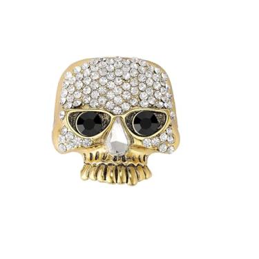 Imagem de Broche de caveira de zircônia cúbica gótica para mulheres e homens, banhado a ouro/prata vintage punk cristal strass lapela pinos para vestido terno jaqueta decoração de festa de Halloween acessórios