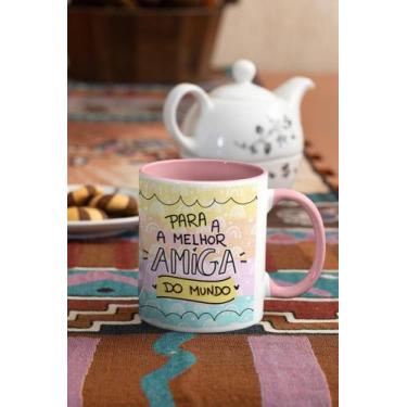 Imagem de Caneca Cerâmica Branca Alça e Interior Rosa Para a Melhor Amiga do Mun