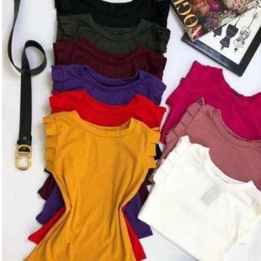 Imagem de Blusa feminina malha canelada manga babado com elastano - Filó Modas, 