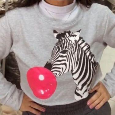 Imagem de Blusa cropped feminina manga longa moletom zebra babaloo - Filó Modas,