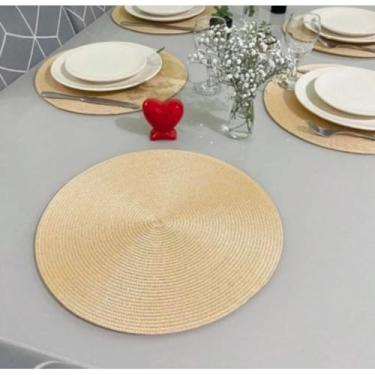 Imagem de Conjunto redondo de 4 ou 6 pratos mesa de jantar para colocar na cozinha 38 cm(Champanhe-KIT4)