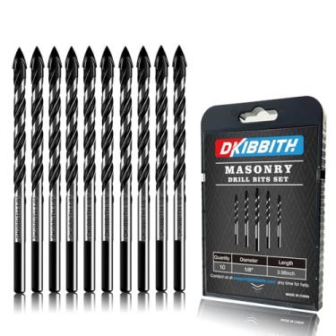 Imagem de DKIBBITH Brocas de alvenaria de 1/8 "de 10 peças para telha de vidro cerâmica parede tijolo pedra madeira de metal macio, brocas de concreto de 1/4 polegada conjunto de brocas de cimento, ha