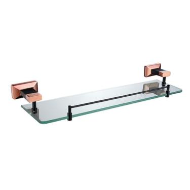 Imagem de Conjunto de banheiro preto e dourado rosa - Suporte para escova de vaso sanitário de cerâmica com suporte para papel higiênico de metal, ganchos para roupão e prateleira de vidro