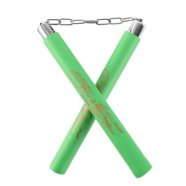 Imagem de TOPOINT Nunchuck, treinamento de espuma Nunchucks/Nunchakus com corrente de aço para crianças e iniciantes prática e treinamento (verde)